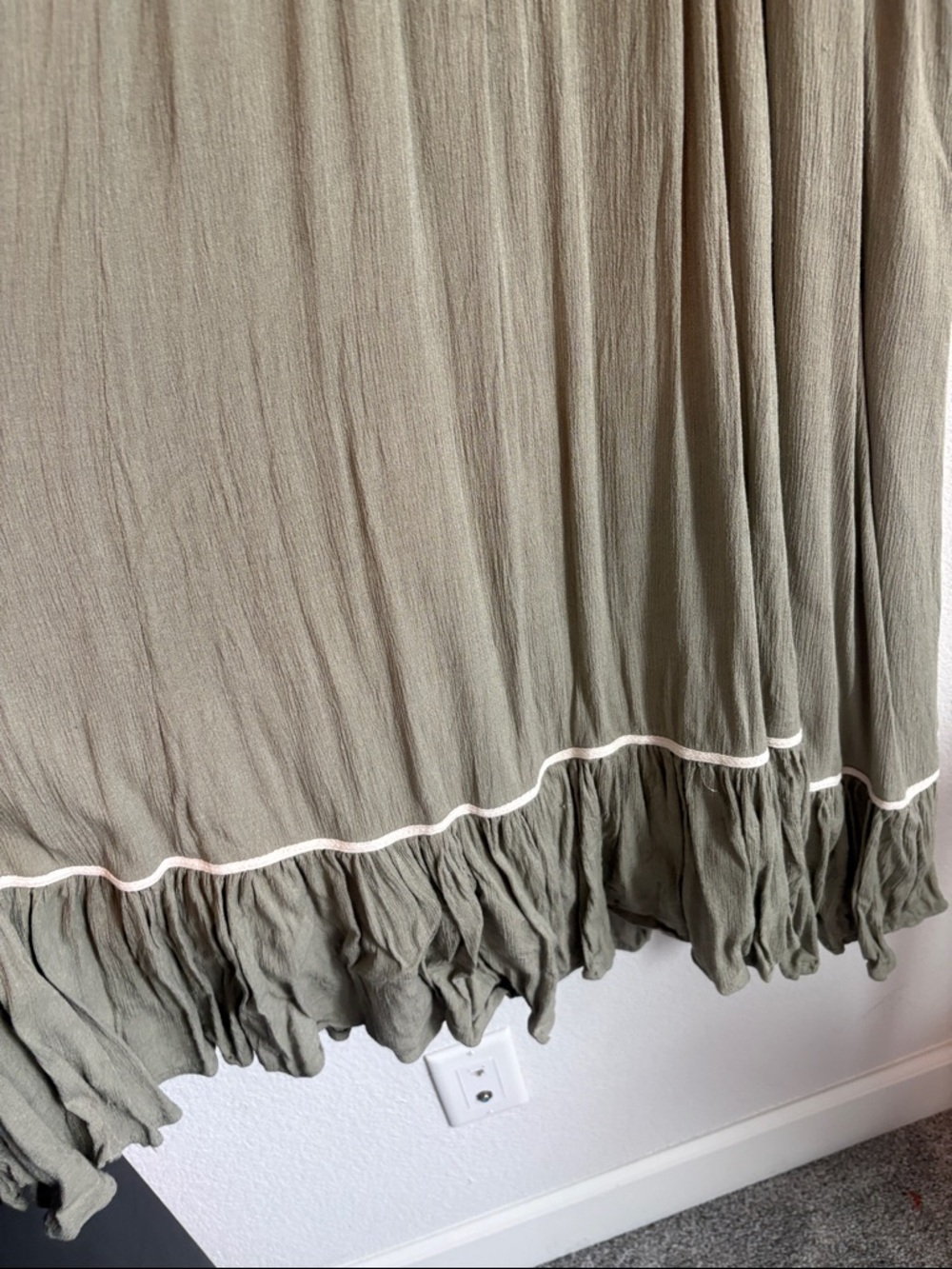 Ces Femme Olive Green boho Midi Dress with Cream Trim - Picture 8 of 9